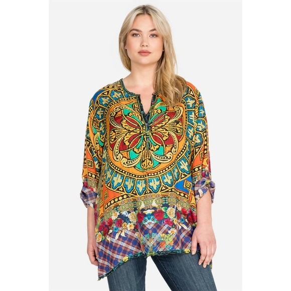 Johnny Was Reasona Stain Glass Silk Boho Tunic - Picture 4 of 8